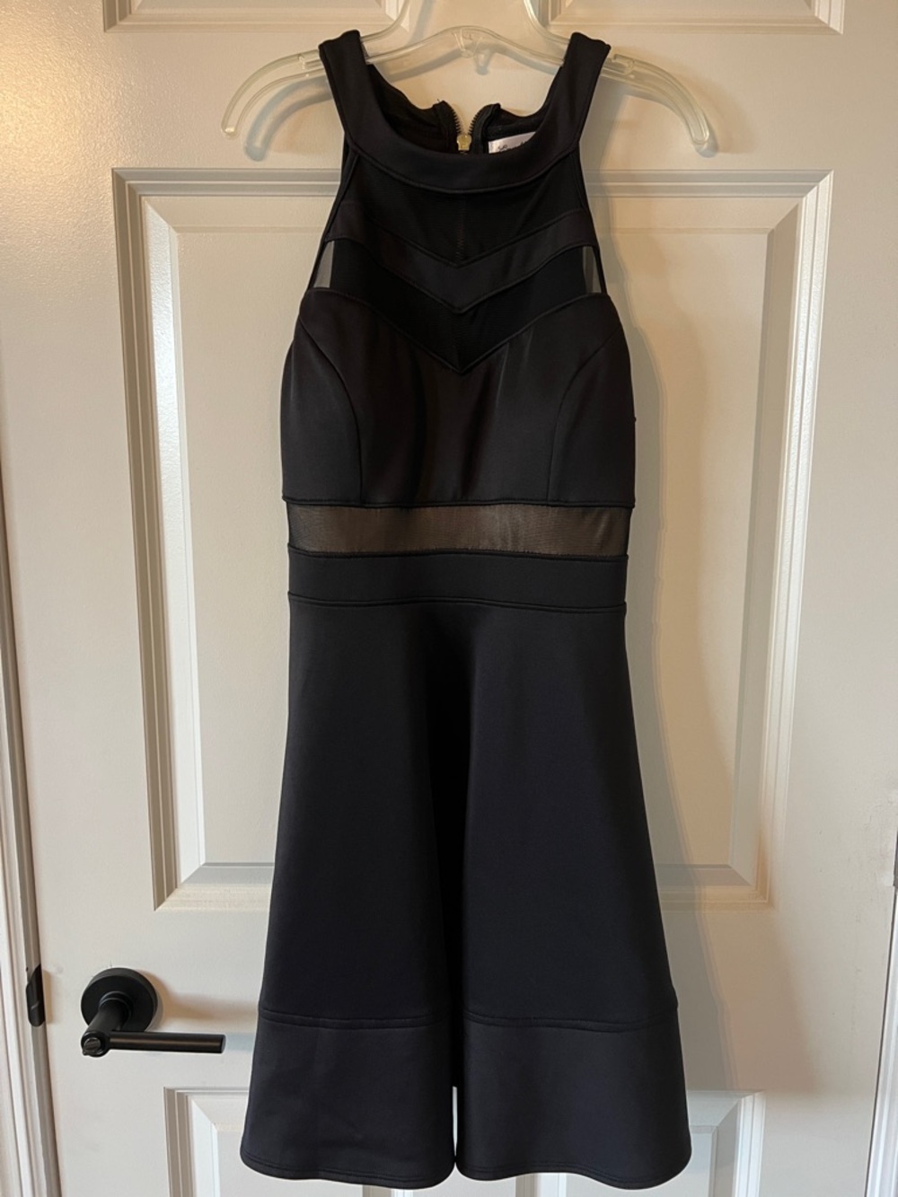 Emerald Sundae Black Sleeveless Mesh-Paneled Fit & Flare Mini Dress